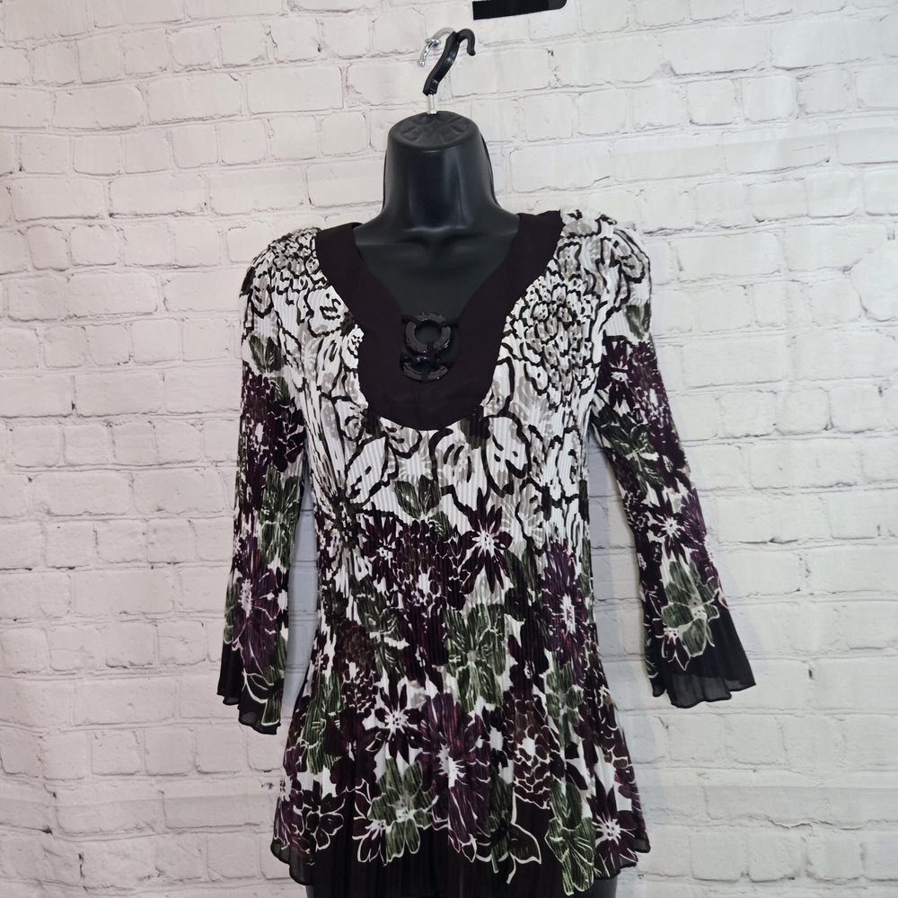 New‎ Directions Accordion Pleated  Flared Sleeved Flowy Floral Y2K Fairy Retro